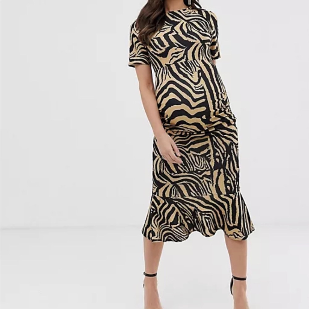 ASOS Queen B Beige/Black Zebra Maternity Dress 16